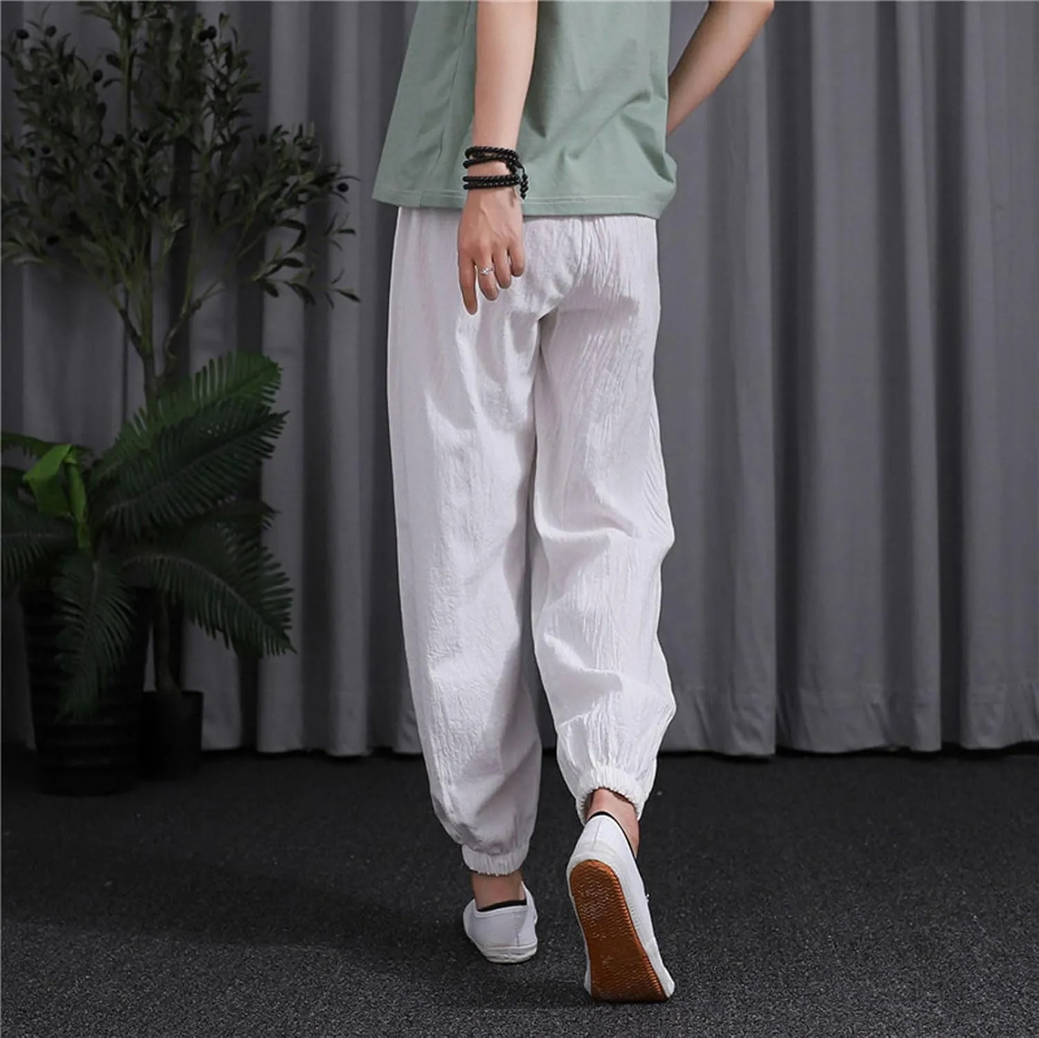 Comfy Pants for Women Summer Trendy Loose Cotton Linen Pants 2025 Palazzo High Waisted Long Trousers with Pockets