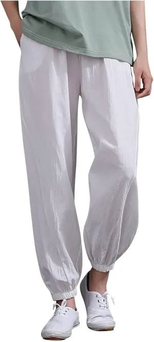 Comfy Pants for Women Summer Trendy Loose Cotton Linen Pants 2025 Palazzo High Waisted Long Trousers with Pockets