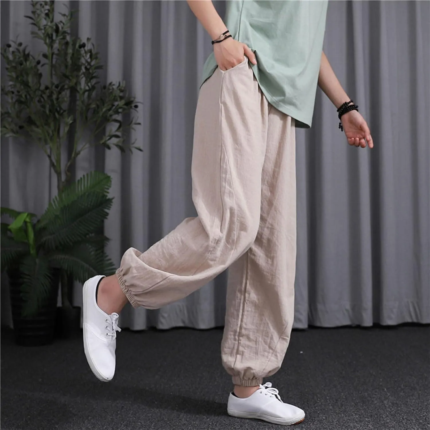 Comfy Pants for Women Summer Trendy Loose Cotton Linen Pants 2025 Palazzo High Waisted Long Trousers with Pockets