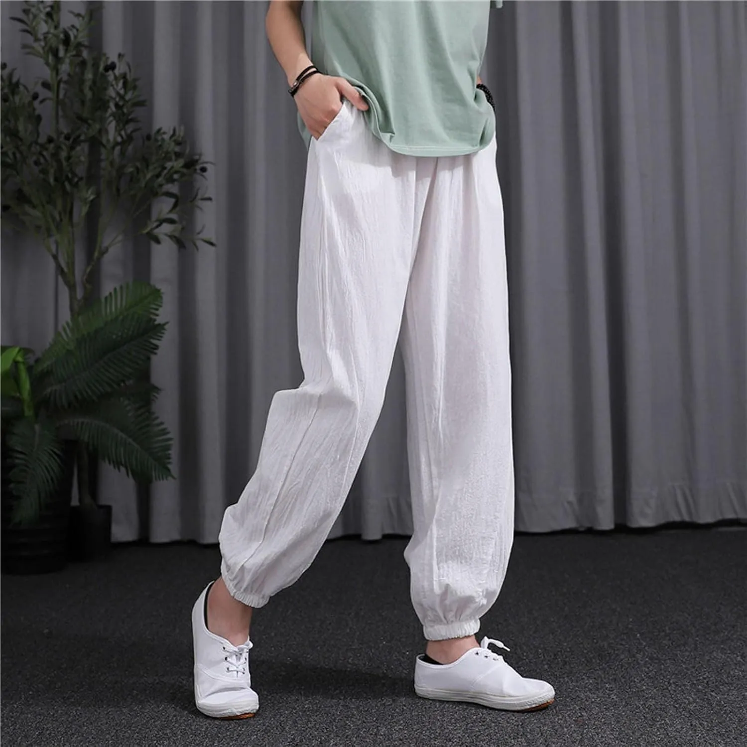 Comfy Pants for Women Summer Trendy Loose Cotton Linen Pants 2025 Palazzo High Waisted Long Trousers with Pockets