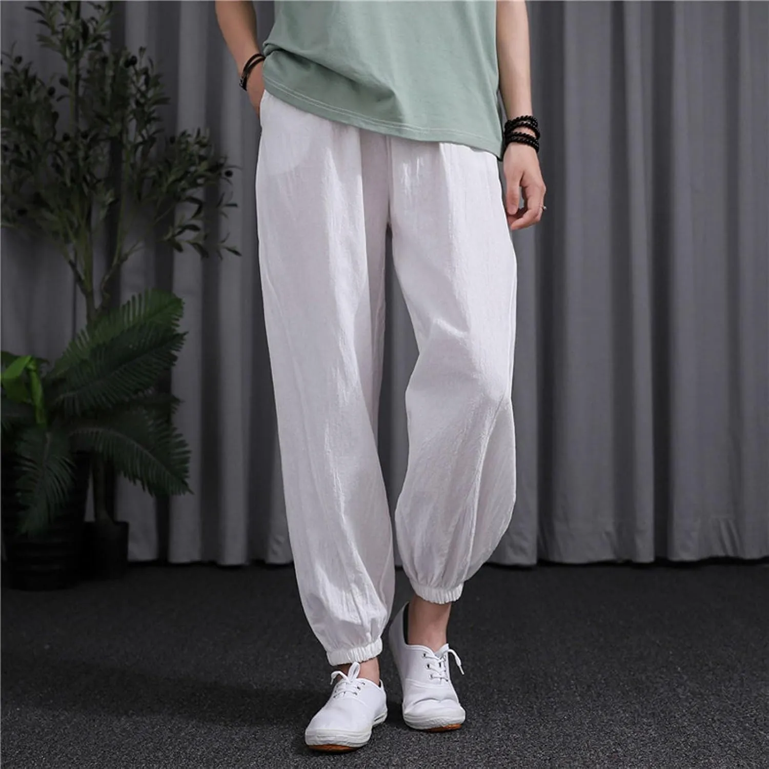 Comfy Pants for Women Summer Trendy Loose Cotton Linen Pants 2025 Palazzo High Waisted Long Trousers with Pockets