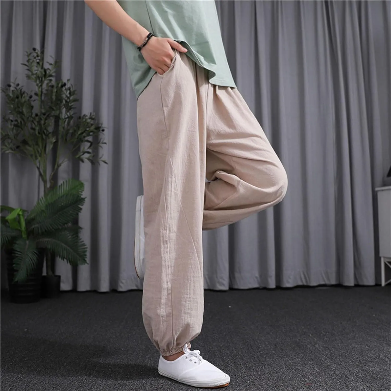 Comfy Pants for Women Summer Trendy Loose Cotton Linen Pants 2025 Palazzo High Waisted Long Trousers with Pockets