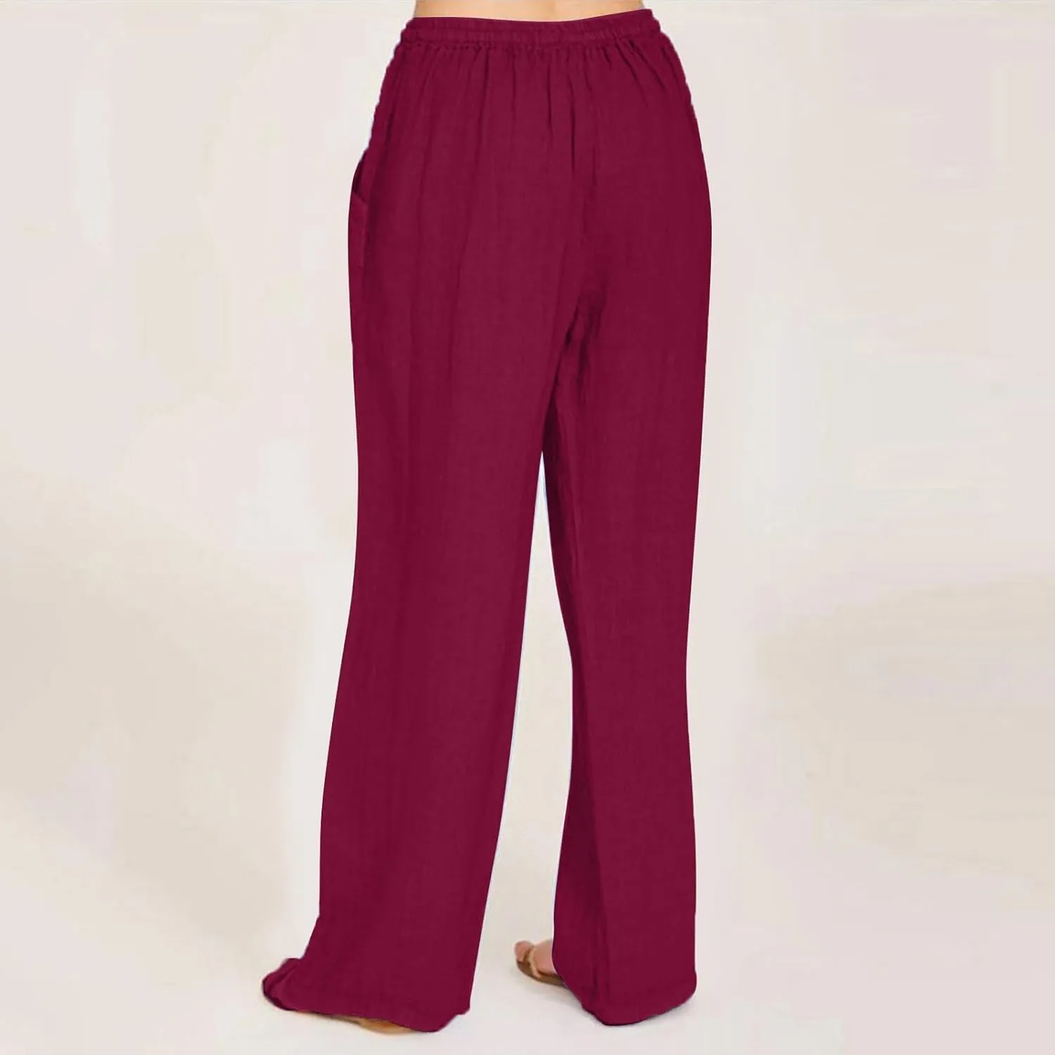 Cotton Linen Pants for Women Casual Straight Leg Trousers Drawstring High Waist Summer Wide Leg Pants with Pockets