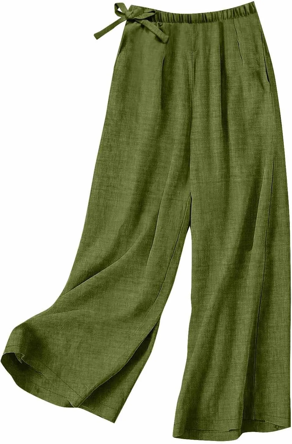 Cotton Linen Pants for Women Summer High Elastic Waist Drawstring Wide Leg Trousers Casual Comfy Pants with Pockets
