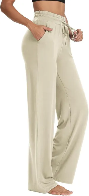 Cotton Linen Parachute Pants for Women Petite, Flowy Pants Wide Leg Summer High Waisted Trousers Cargo