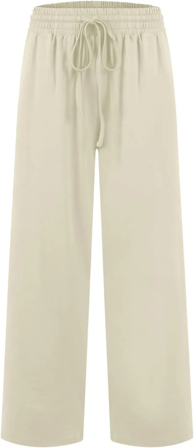 Cotton Linen Parachute Pants for Women Petite, Flowy Pants Wide Leg Summer High Waisted Trousers Cargo