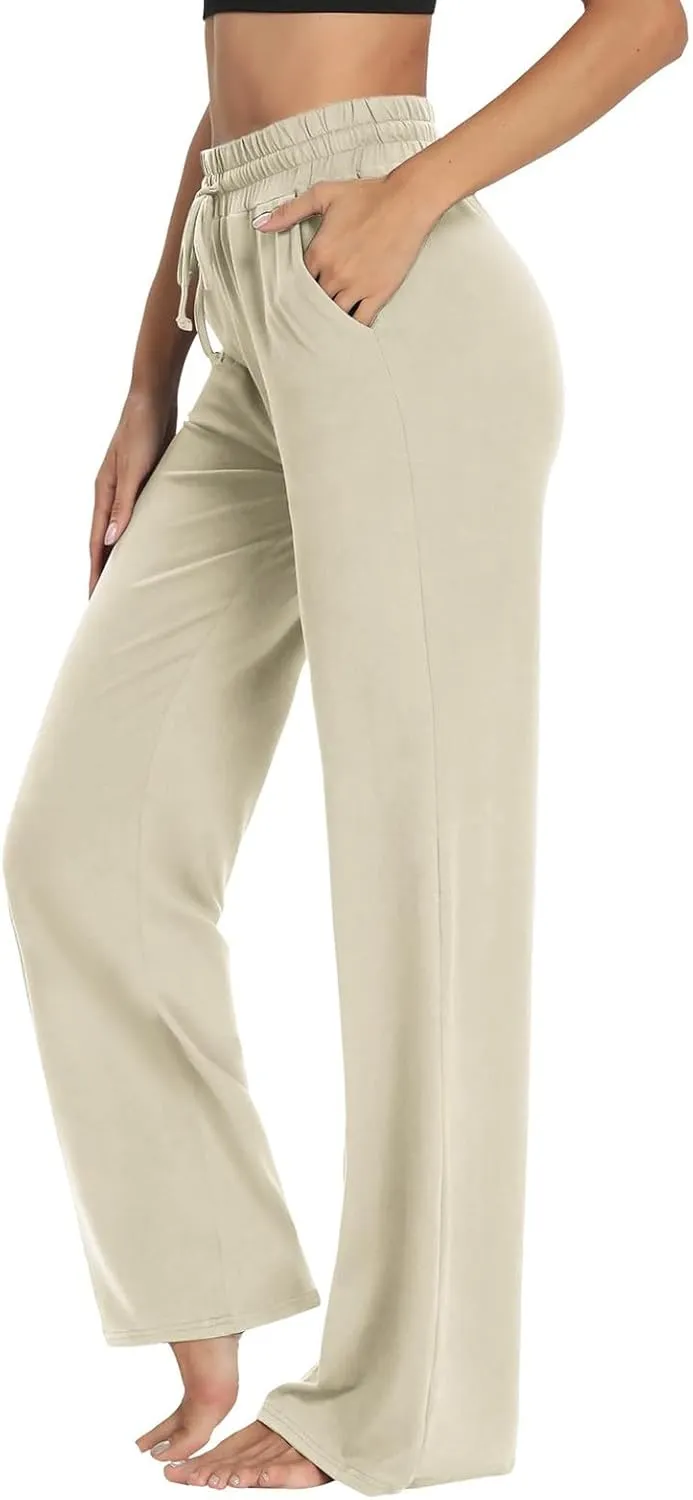 Cotton Linen Parachute Pants for Women Petite, Flowy Pants Wide Leg Summer High Waisted Trousers Cargo