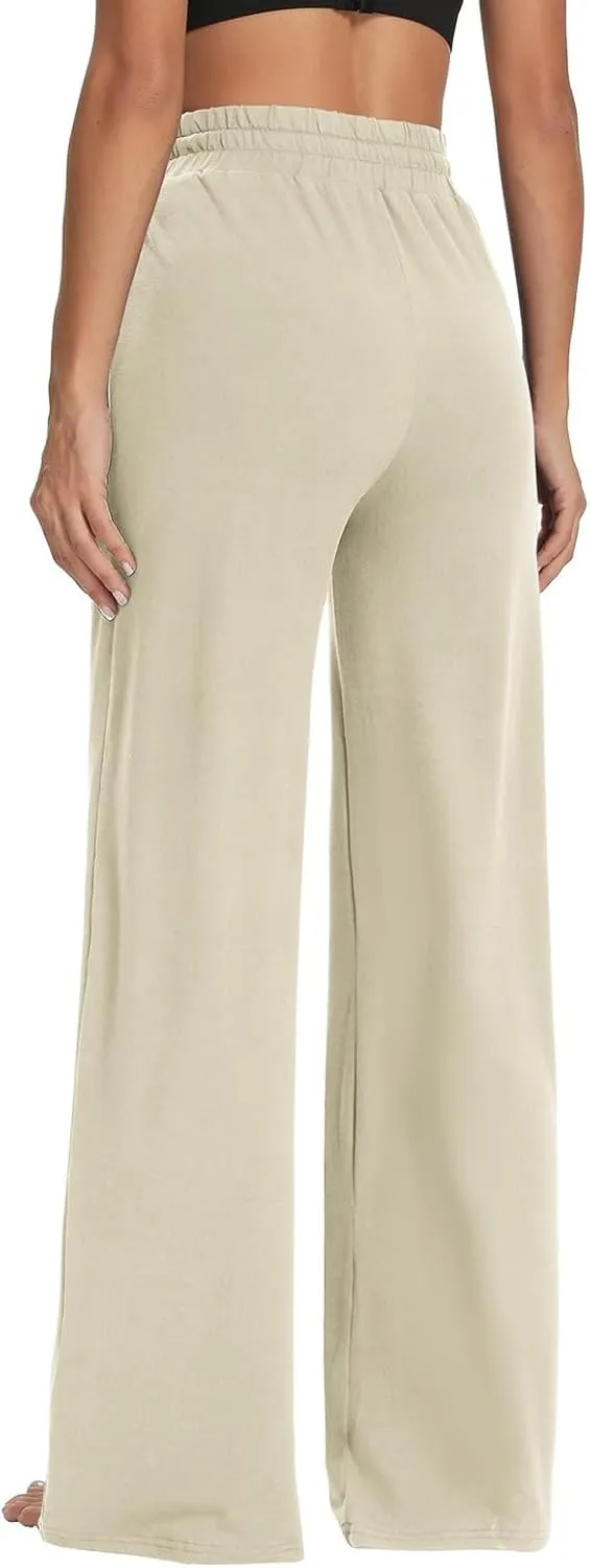 Cotton Linen Parachute Pants for Women Petite, Flowy Pants Wide Leg Summer High Waisted Trousers Cargo