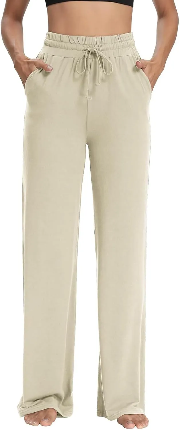 Cotton Linen Parachute Pants for Women Petite, Flowy Pants Wide Leg Summer High Waisted Trousers Cargo