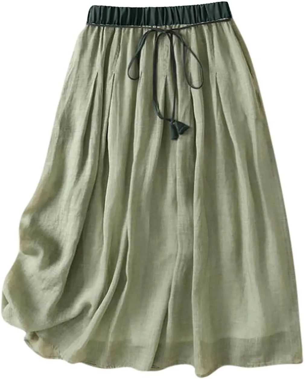 Cotton Linen Skirts for Women 2025 Summer Lightweight Beach Skirt Elastic Waist Lace-Up Flowy Boho Midi Skirt