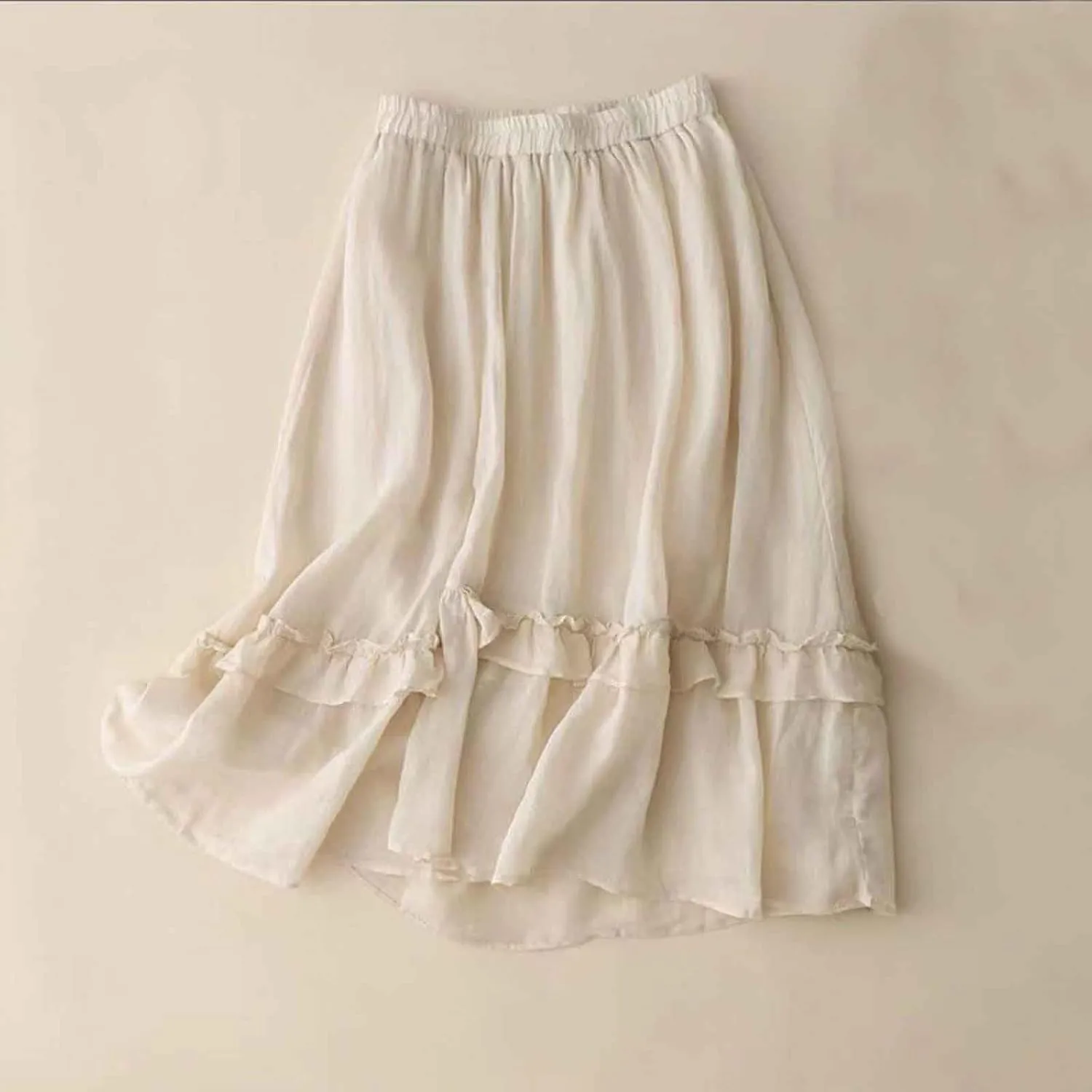 Cotton Linen Skirts for Women Summer Elastic High Waisted Ruffled Flowy Midi Skirt Casual Summer Ruched Loose Skorts