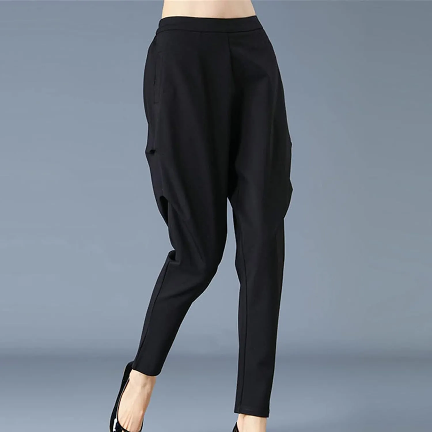 DGHM-JLMY Women's Spring Loose Skinny Pants Linen Ankle Harem Pants Leggings Cropped Tapered Trousers with Pockets