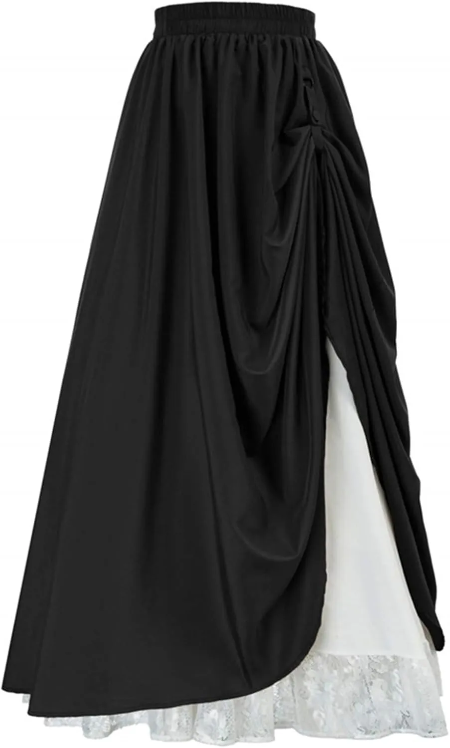 Double Layered Skirts for Women Vintage Elastic High Waist Maxi Skirt Fashion Victorian Renaissance Long Skirt