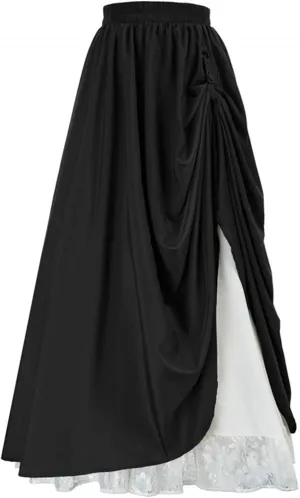Double Layered Skirts for Women Vintage Elastic High Waist Maxi Skirt Fashion Victorian Renaissance Long Skirt