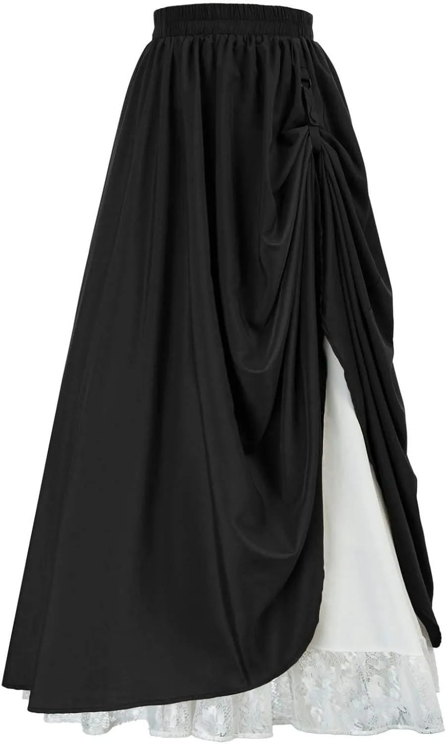 Double Layered Skirts for Women Vintage Elastic High Waist Maxi Skirt Fashion Victorian Renaissance Long Skirt
