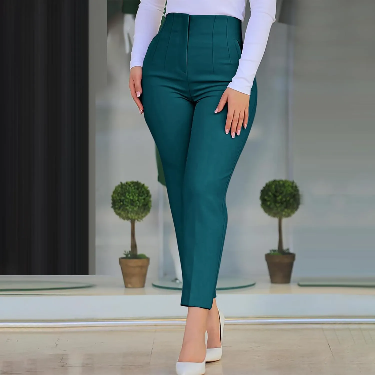 Dress Pants for Women Casual High Waist Work Office Pants Slim Fit Tummy Control Business Ankle Length Trousers
