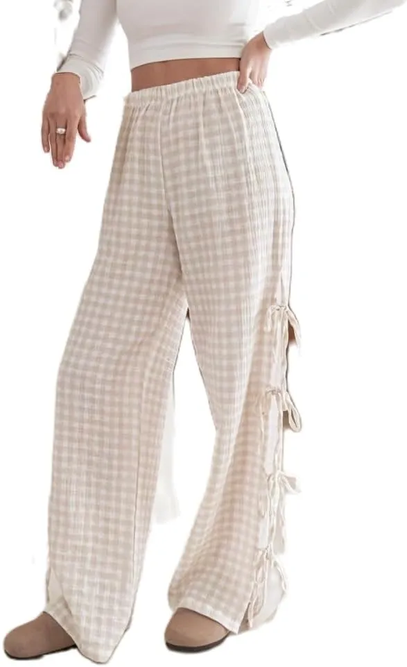 DSORVICD Women Y2k Striped Lounge Pants Casual Drawstring Elastic Waist Wide Leg Pajamas Pants Loose Fit Going Out Trousers