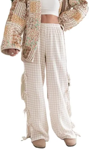 DSORVICD Women Y2k Striped Lounge Pants Casual Drawstring Elastic Waist Wide Leg Pajamas Pants Loose Fit Going Out Trousers