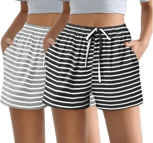 Ekouaer Womens 2 Pack Pajama Shorts Comfy Lounge Bottom Y2k Printed Sleep Short with Pockets Pj Bottoms S-XXL