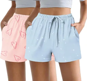 Ekouaer Womens 2 Pack Pajama Shorts Comfy Lounge Bottom Y2k Printed Sleep Short with Pockets Pj Bottoms S-XXL
