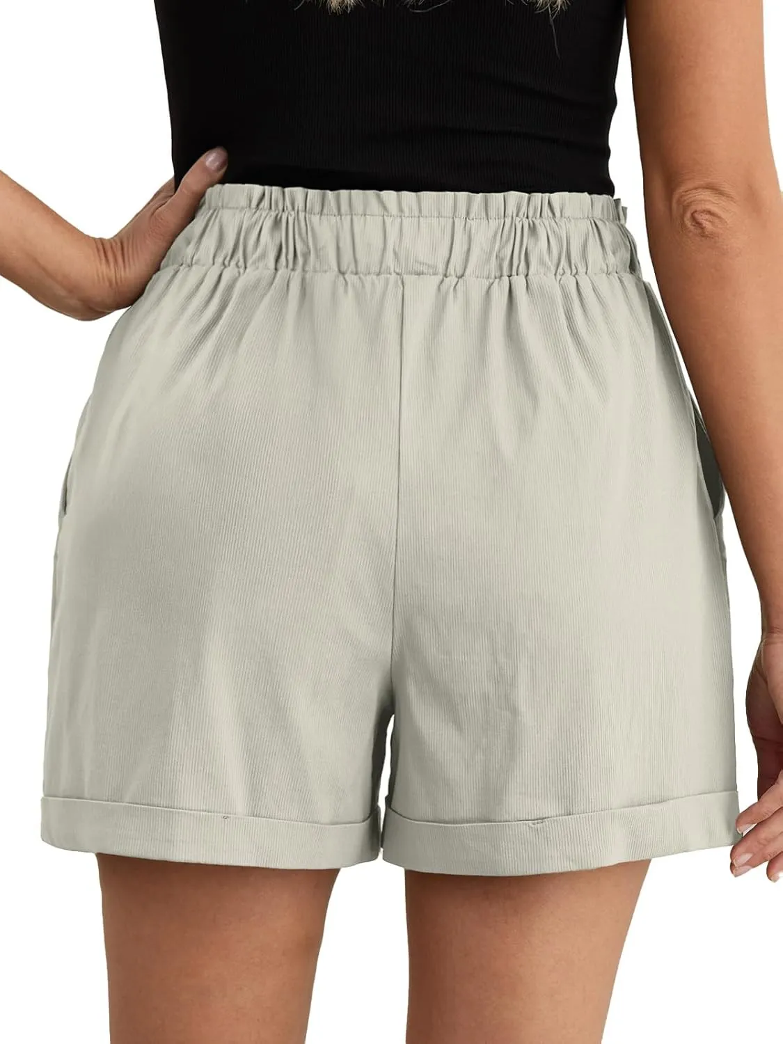 Feiersi Shorts for Women Summer Trendy Drawstring Elastic Waist Beach Wide Leg Short with Pockets