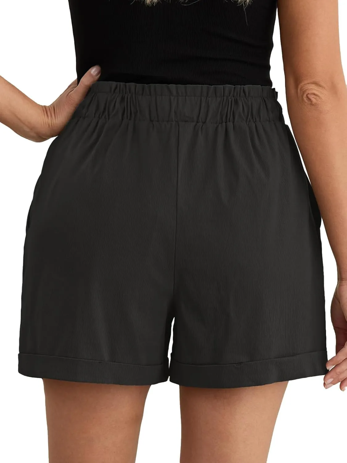 Feiersi Shorts for Women Summer Trendy Drawstring Elastic Waist Beach Wide Leg Short with Pockets