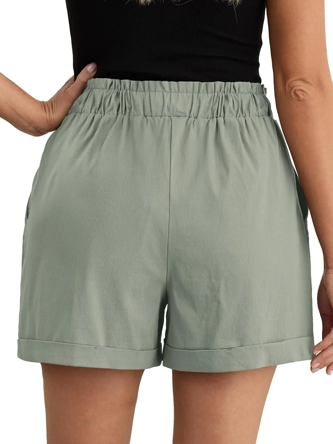 Feiersi Shorts for Women Summer Trendy Drawstring Elastic Waist Beach Wide Leg Short with Pockets
