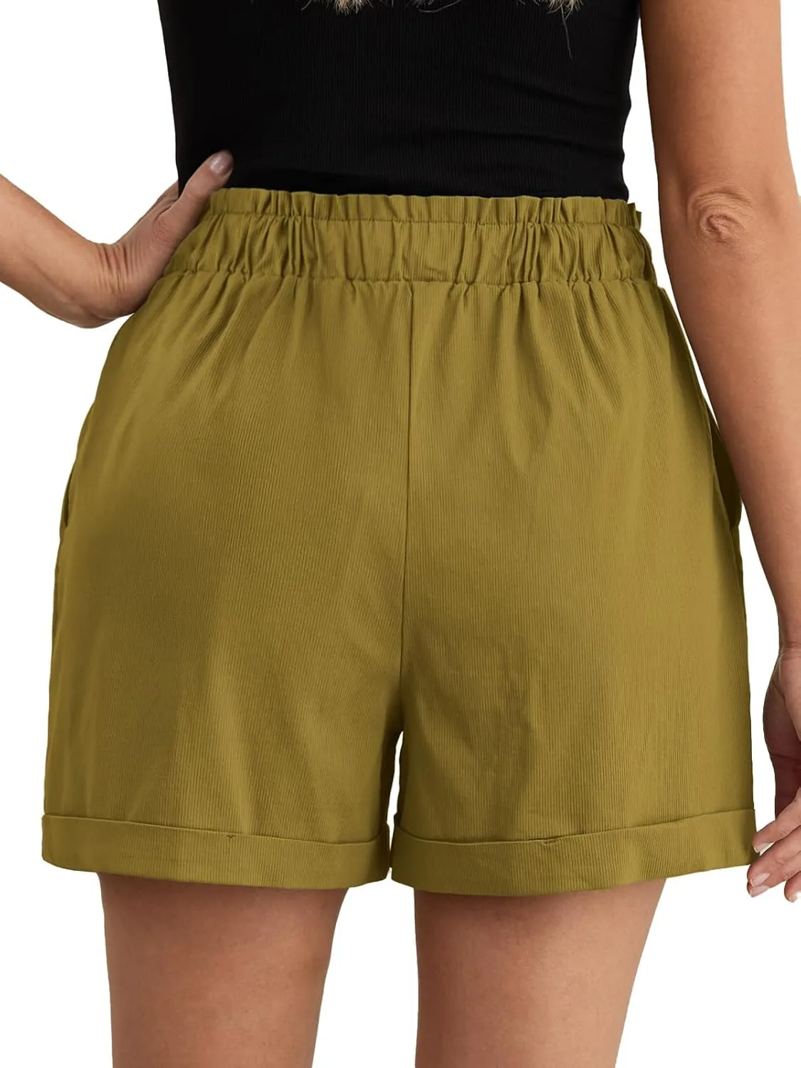 Feiersi Shorts for Women Summer Trendy Drawstring Elastic Waist Beach Wide Leg Short with Pockets