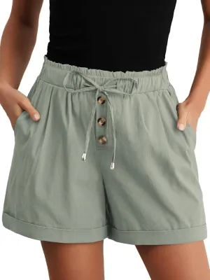 Feiersi Shorts for Women Summer Trendy Drawstring Elastic Waist Beach Wide Leg Short with Pockets
