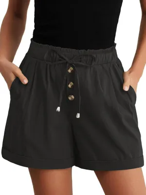 Feiersi Shorts for Women Summer Trendy Drawstring Elastic Waist Beach Wide Leg Short with Pockets