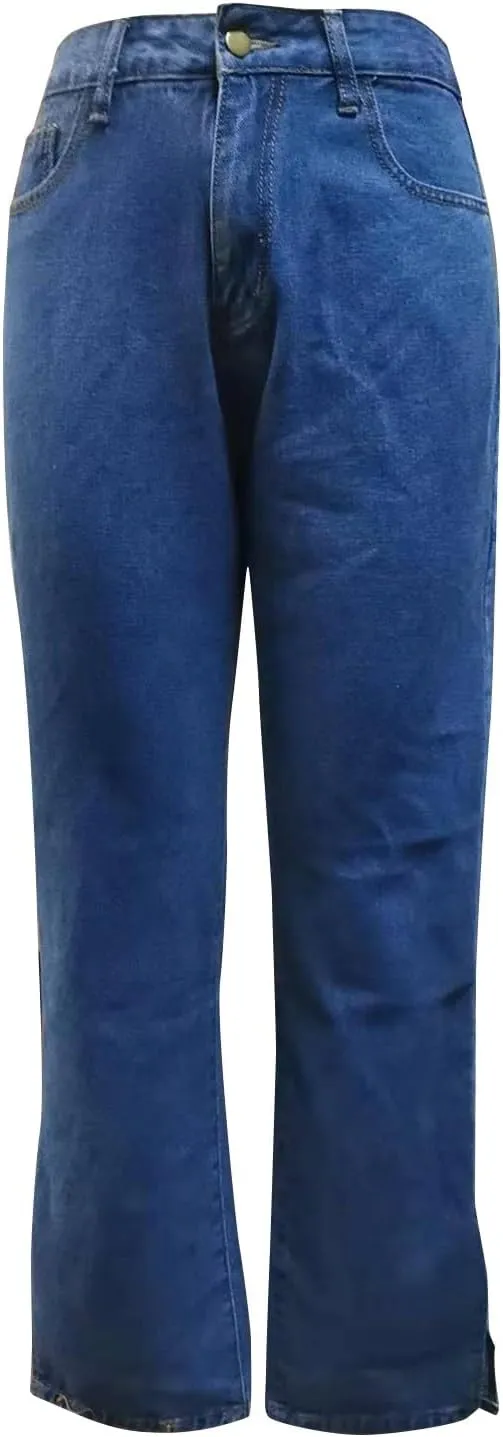 Flared Jeans for Women High Waisted Boyfriend Jeans Side Slit Baggy Straight Leg Jeans Washed Denim Pants with Pockets