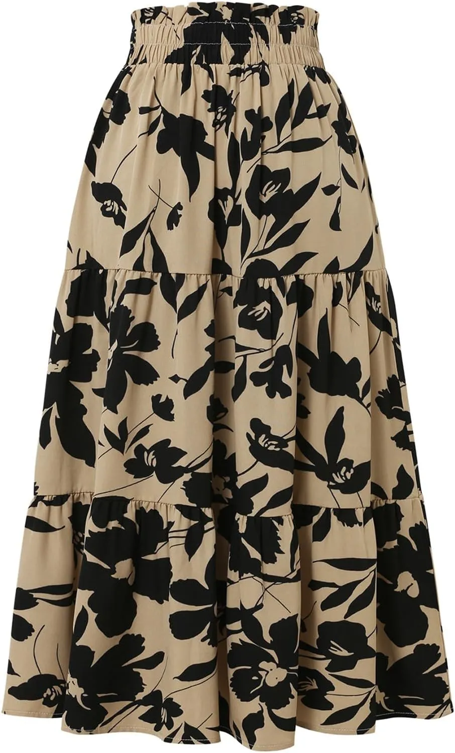 Floral Maxi Skirts for Women Summer Pleated Long Flowy Skirt Casual Elastic Waist Tiered A Line Boho Skirt Vacation