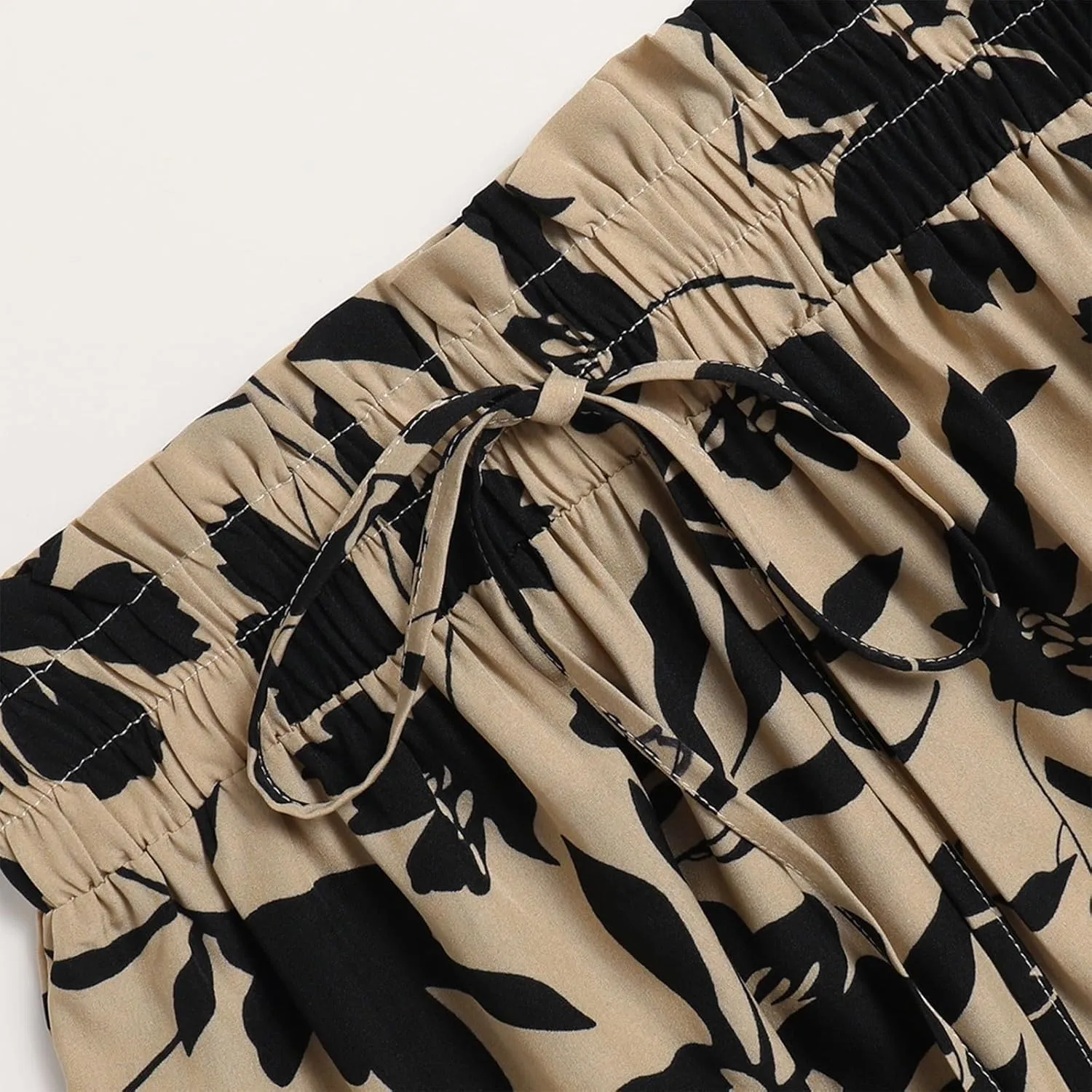 Floral Maxi Skirts for Women Summer Pleated Long Flowy Skirt Casual Elastic Waist Tiered A Line Boho Skirt Vacation