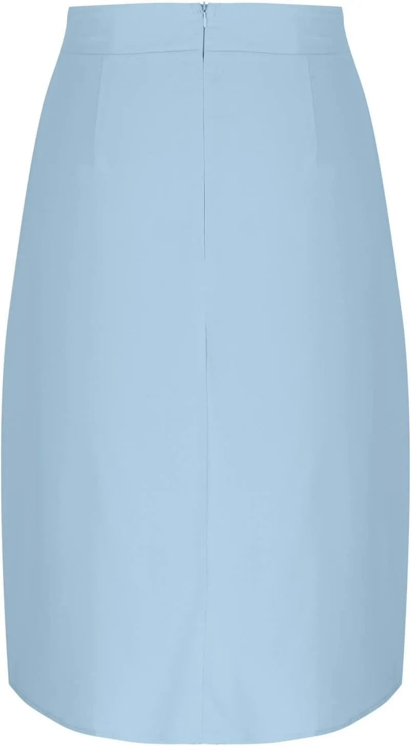 Flowy Midi Skirt for Women Summer Trendy Solid Color High Waist Casual Button Front Skirts with Pockets