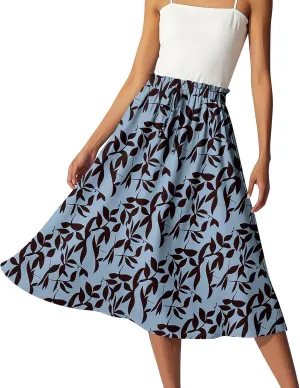 Formal Skirts for Women Summer Drawstring Elastic High Waisted Midi Skirt Boho A Line Pleated Calf Length Skirt