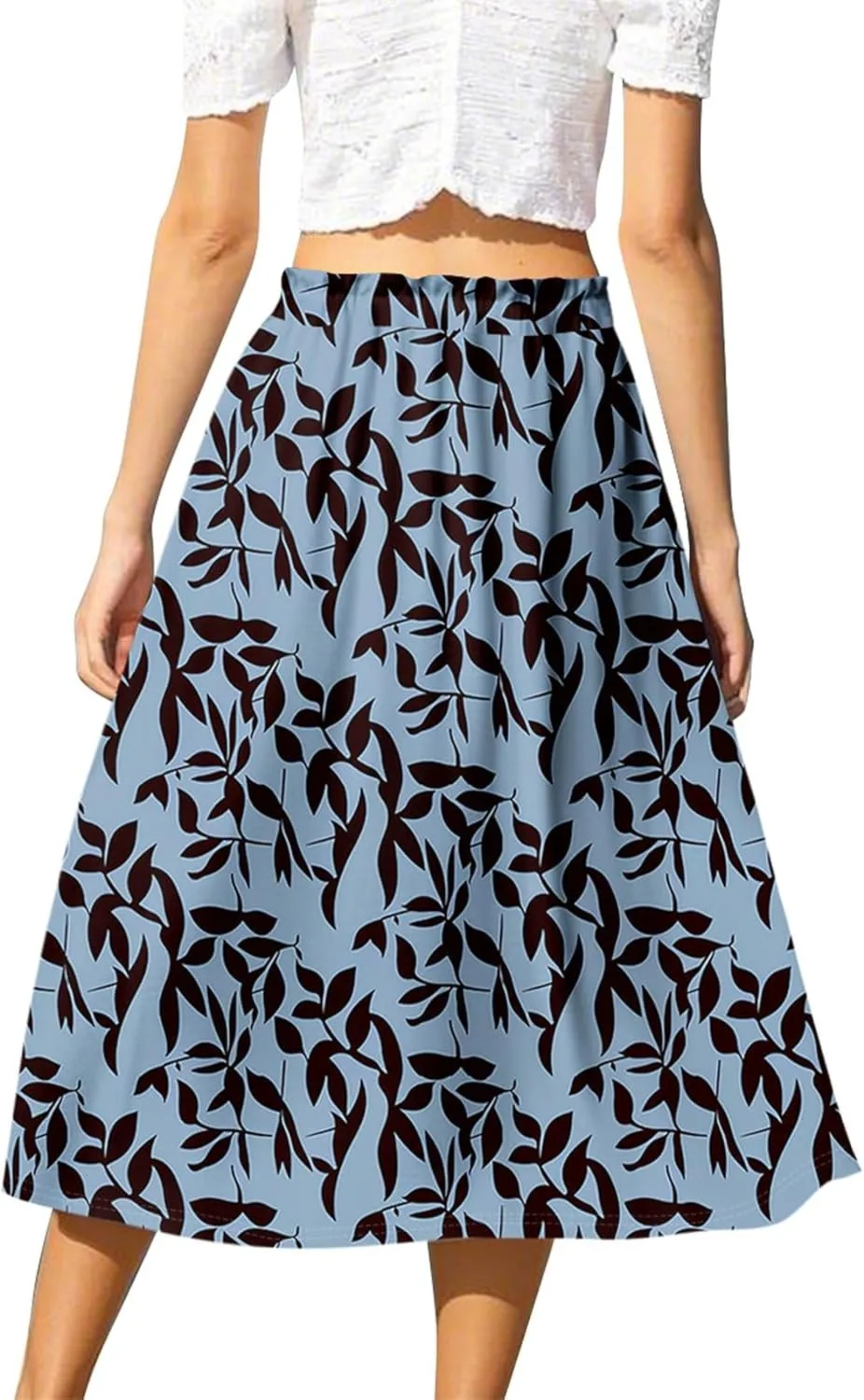 Formal Skirts for Women Summer Drawstring Elastic High Waisted Midi Skirt Boho A Line Pleated Calf Length Skirt