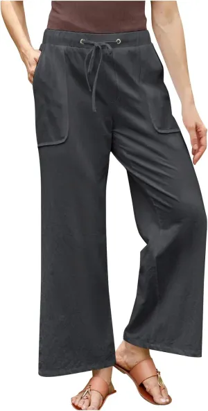FZYLQY Wide Leg Linen Pants Women Summer Casual 2025 Drawstring High Waisted Trousers with Pockets Plus Size Comfy Pants