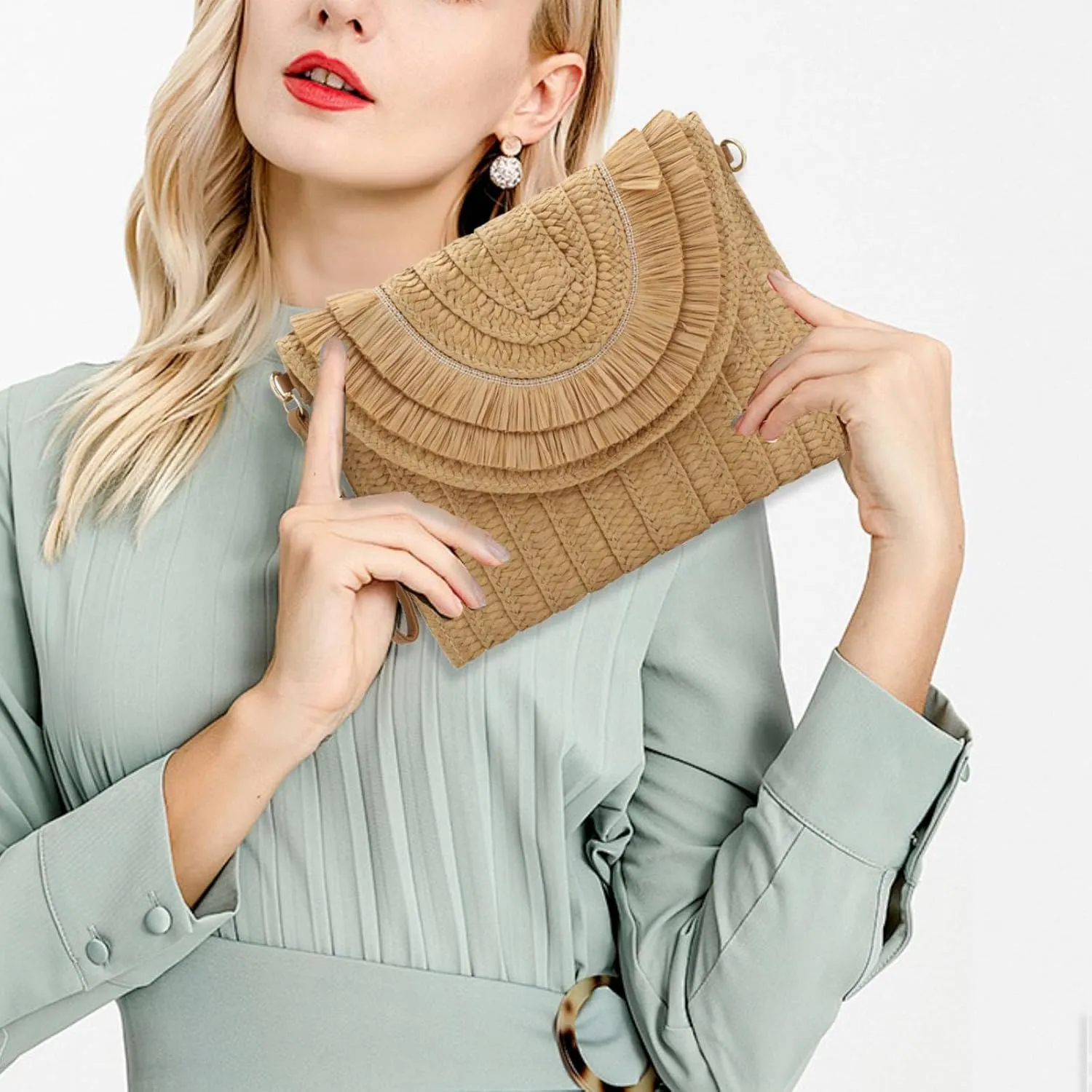 Gets Straw Clutch, Straw Clutch Women Hand-woven for Summer Beach Envelope Clutch Purse Wallet