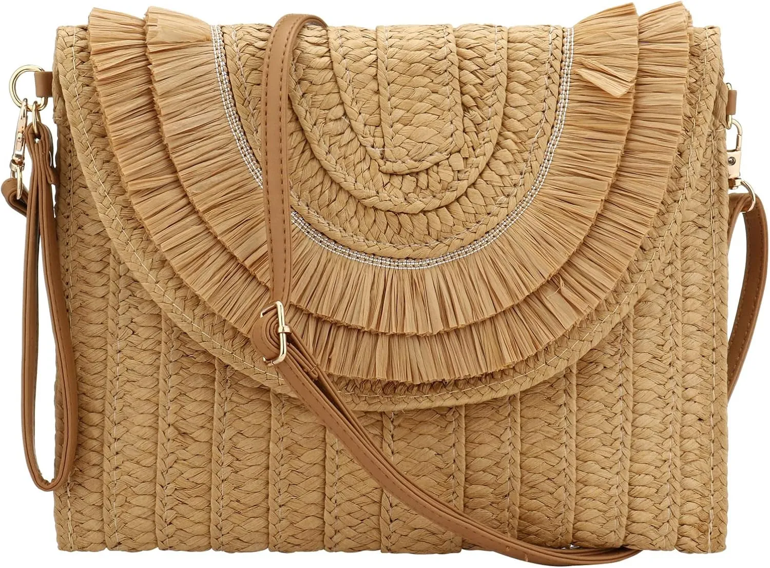 Gets Straw Clutch, Straw Clutch Women Hand-woven for Summer Beach Envelope Clutch Purse Wallet