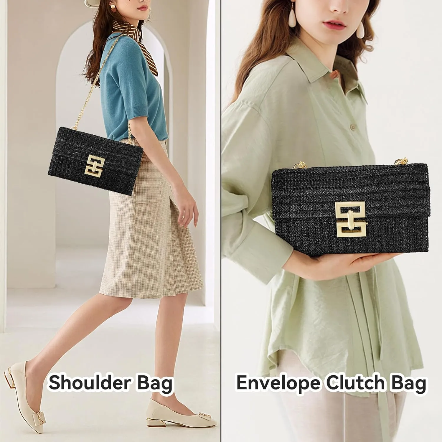 Gets Straw Clutch, Straw Clutch Women Hand-woven for Summer Beach Envelope Clutch Purse Wallet