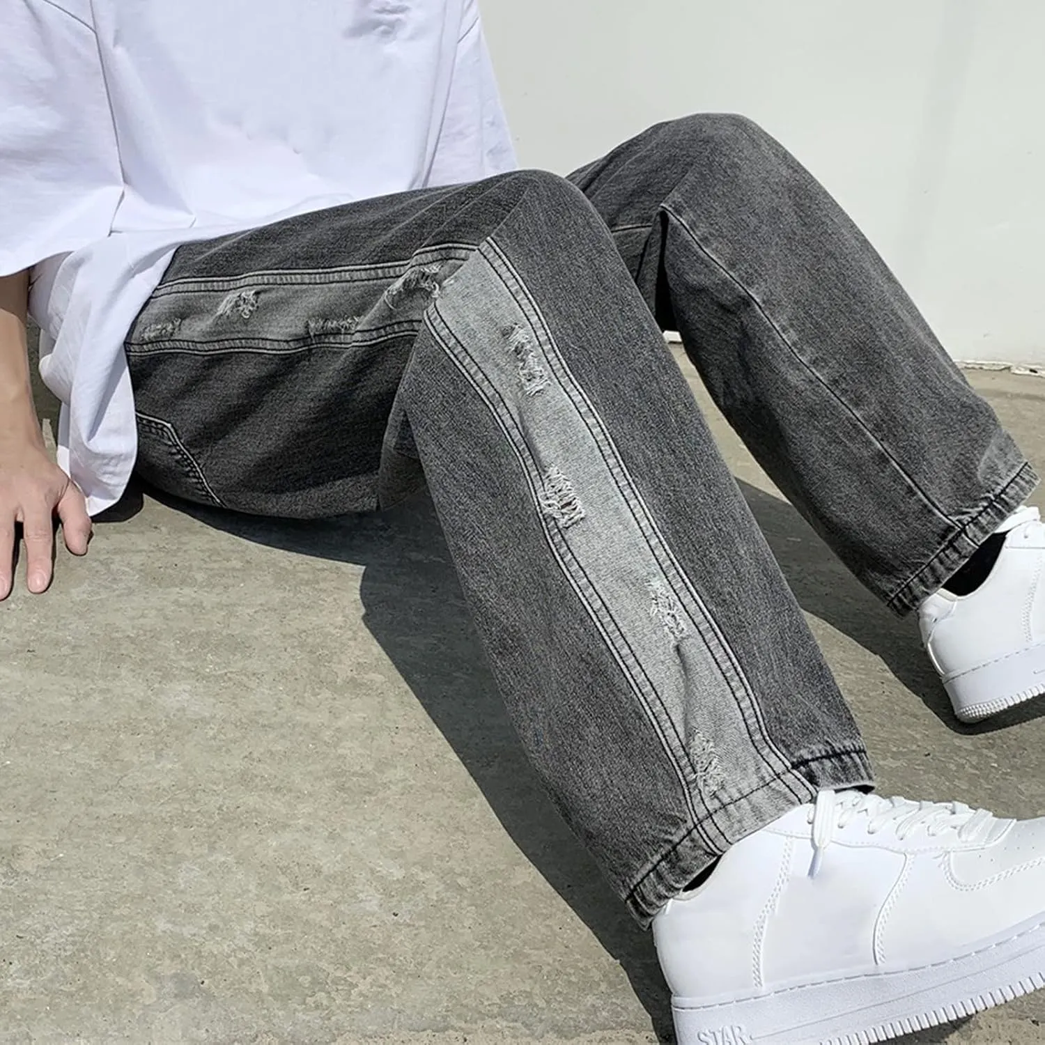 GIERIDUC Harajuku Hip Hop Denim Pants Men Winter Workout Clothes for Men Casual Jogger Pants for Men Long Legged Joggers Mens