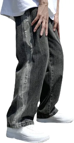 GIERIDUC Harajuku Hip Hop Denim Pants Men Winter Workout Clothes for Men Casual Jogger Pants for Men Long Legged Joggers Mens