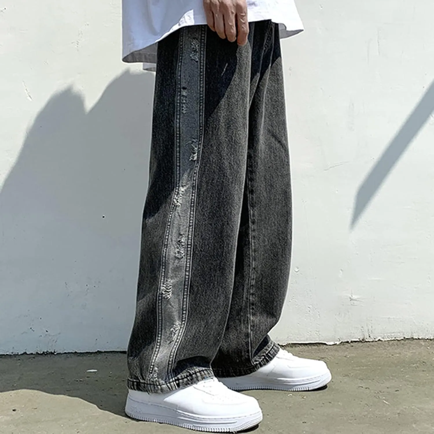 GIERIDUC Harajuku Hip Hop Denim Pants Men Winter Workout Clothes for Men Casual Jogger Pants for Men Long Legged Joggers Mens