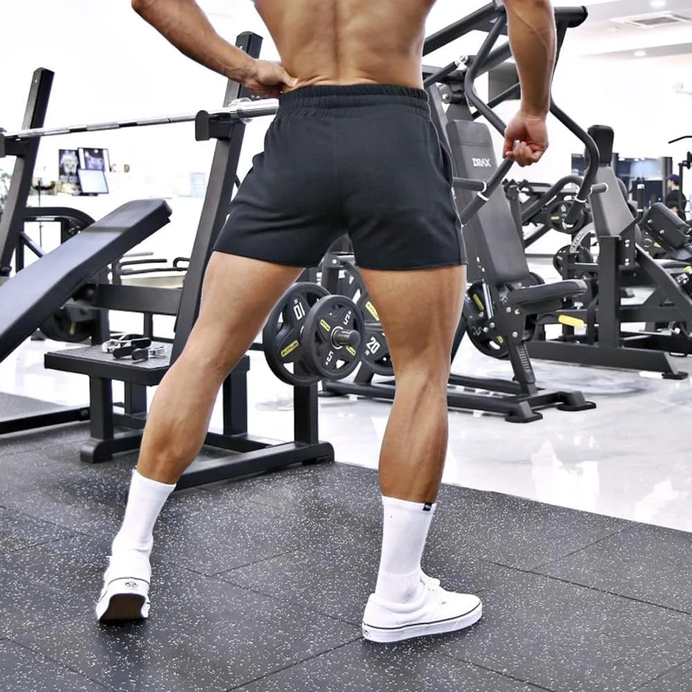 GYMAPE Men's Gym Sport Bodybuilding Workout Casual Shorts with Pockets 3 inch Inseam Raw Hem Terry Cotton