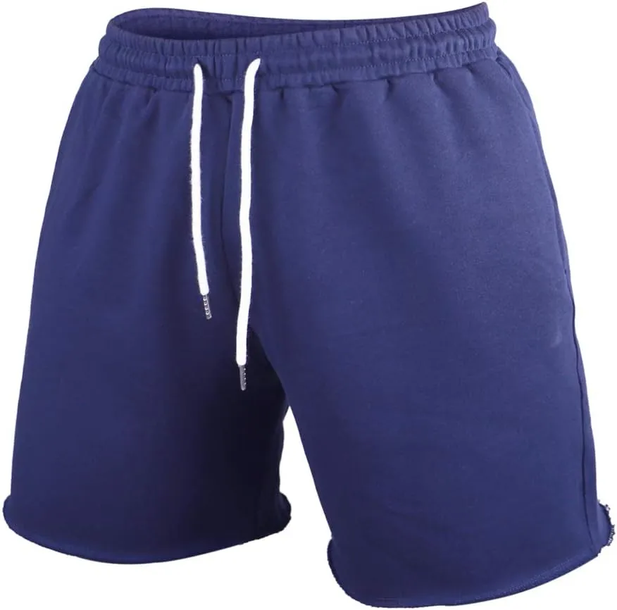 GYMAPE Men's Gym Sport Bodybuilding Workout Casual Shorts with Pockets 3 inch Inseam Raw Hem Terry Cotton