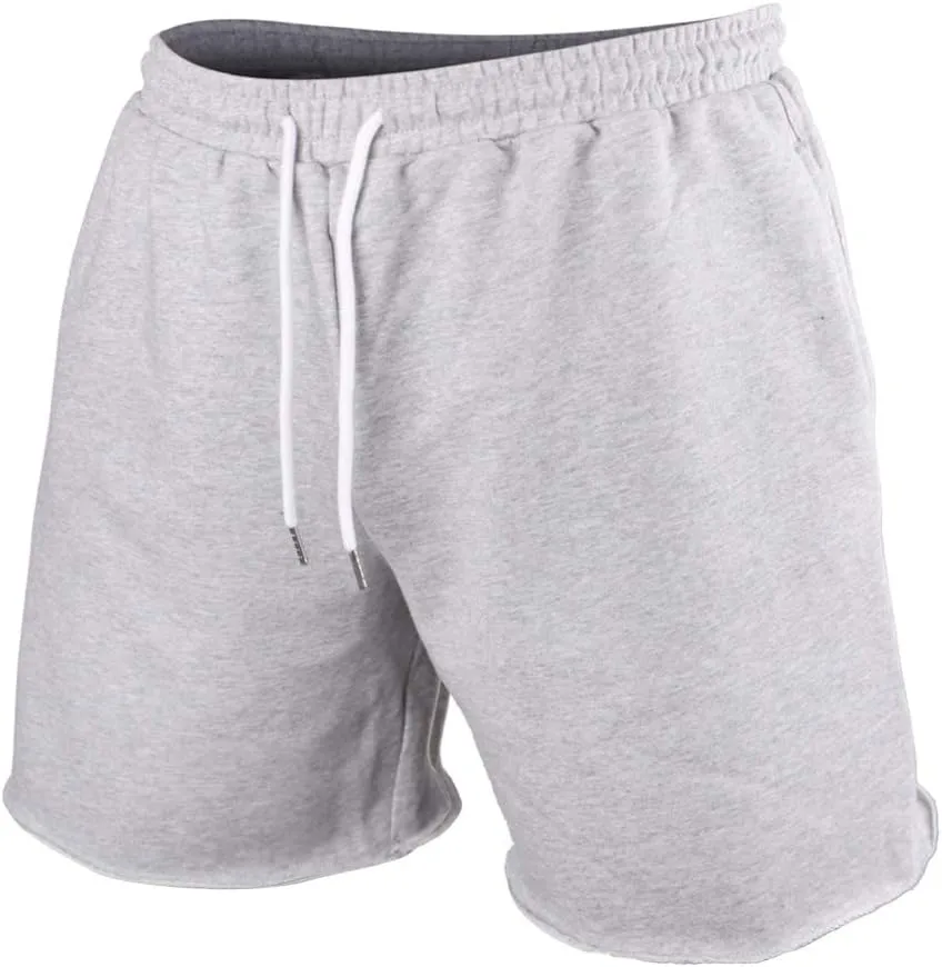 GYMAPE Men's Gym Sport Bodybuilding Workout Casual Shorts with Pockets 3 inch Inseam Raw Hem Terry Cotton