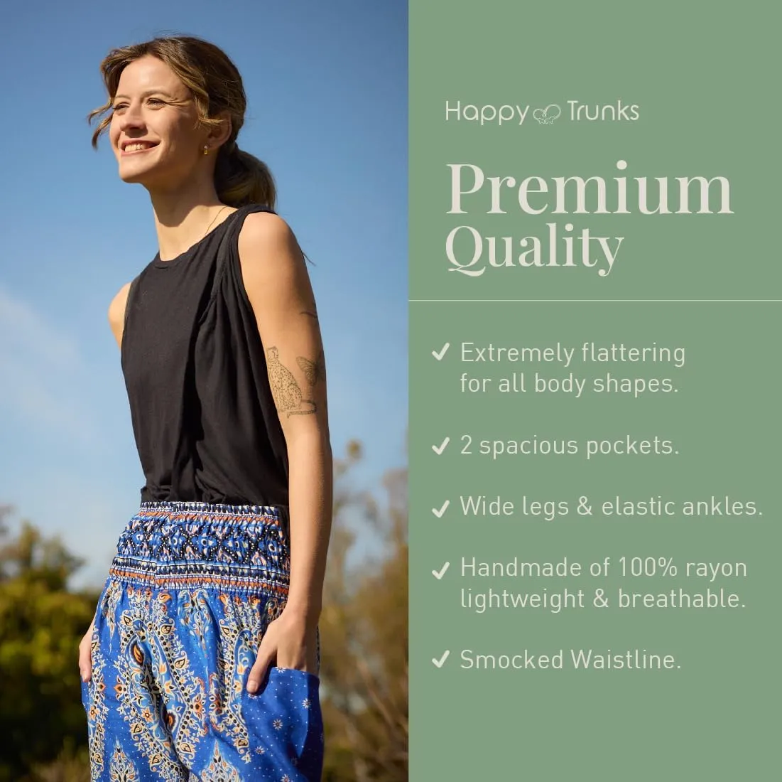 Happy Trunks Harem Pants for Women/Womens Yoga Pants with Pockets (S-XXL) Hippie Clothes/Boho Clothes for Women/Beach Lounge