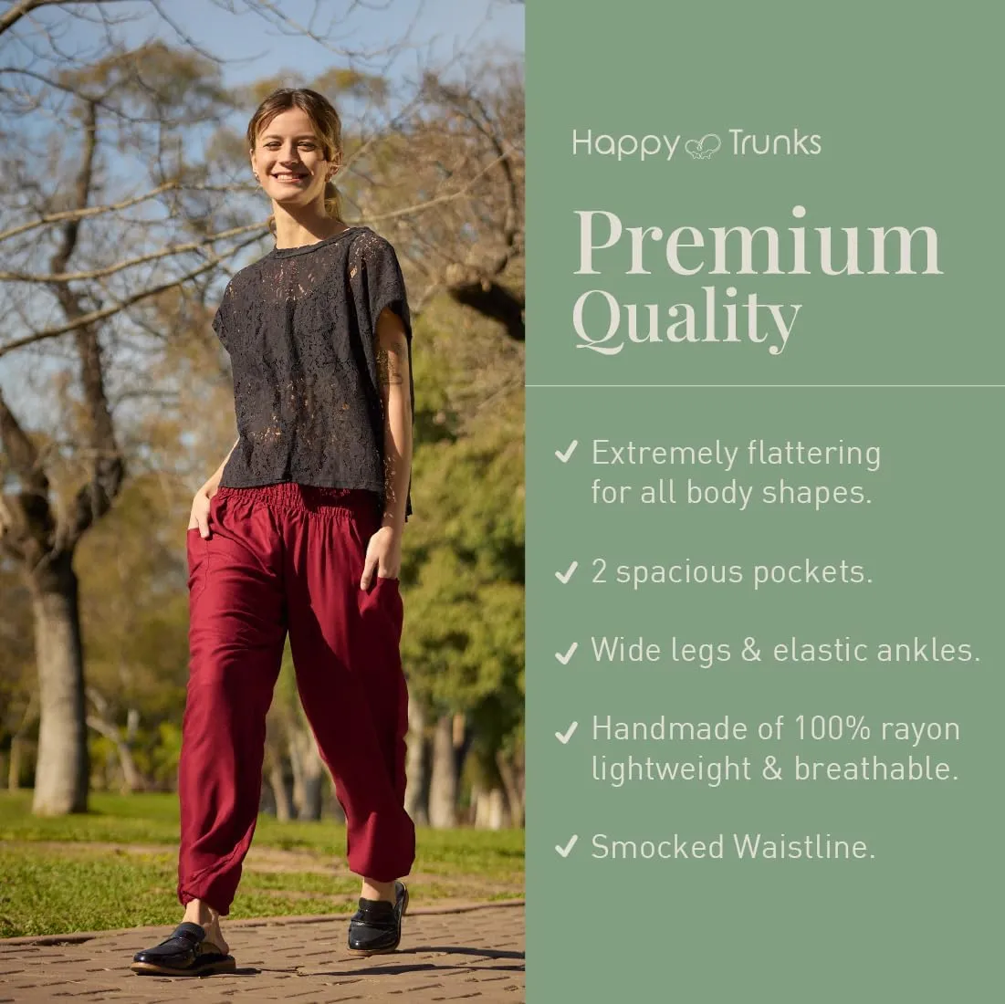 Happy Trunks Harem Pants for Women/Womens Yoga Pants with Pockets (S-XXL) Hippie Clothes/Boho Clothes for Women/Beach Lounge