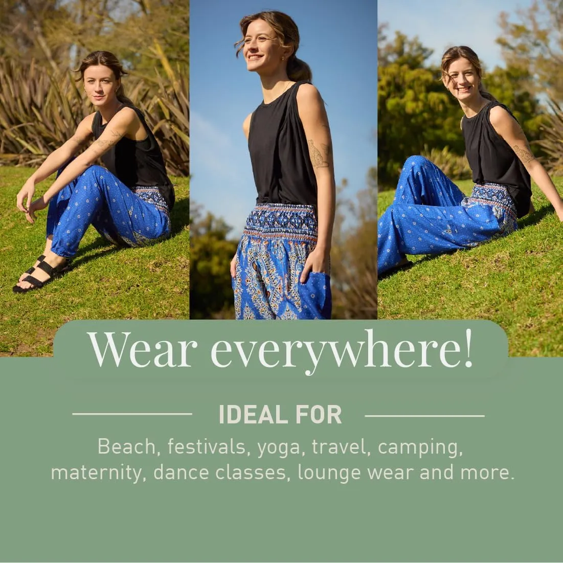 Happy Trunks Harem Pants for Women/Womens Yoga Pants with Pockets (S-XXL) Hippie Clothes/Boho Clothes for Women/Beach Lounge