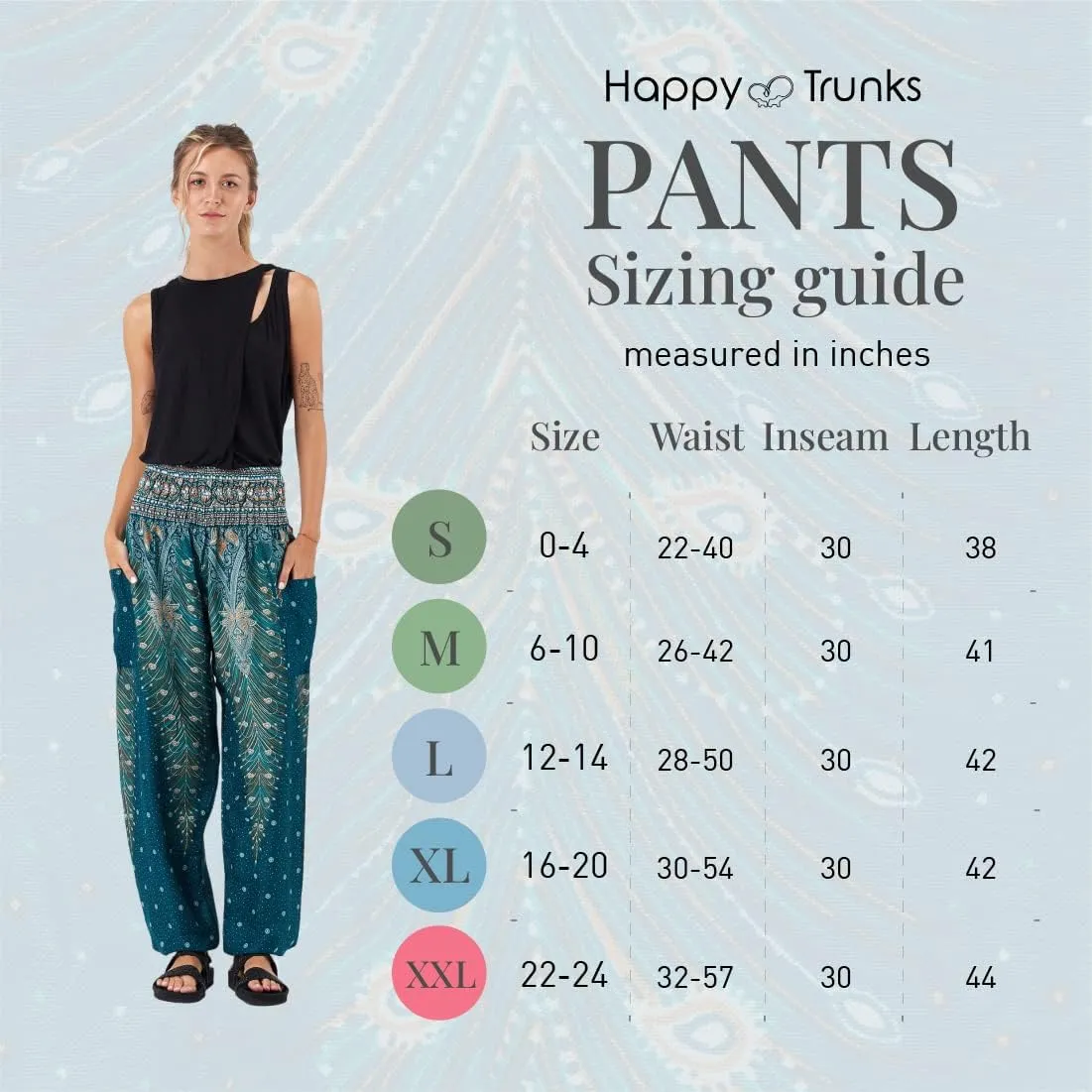 Happy Trunks Harem Pants for Women/Womens Yoga Pants with Pockets (S-XXL) Hippie Clothes/Boho Clothes for Women/Beach Lounge
